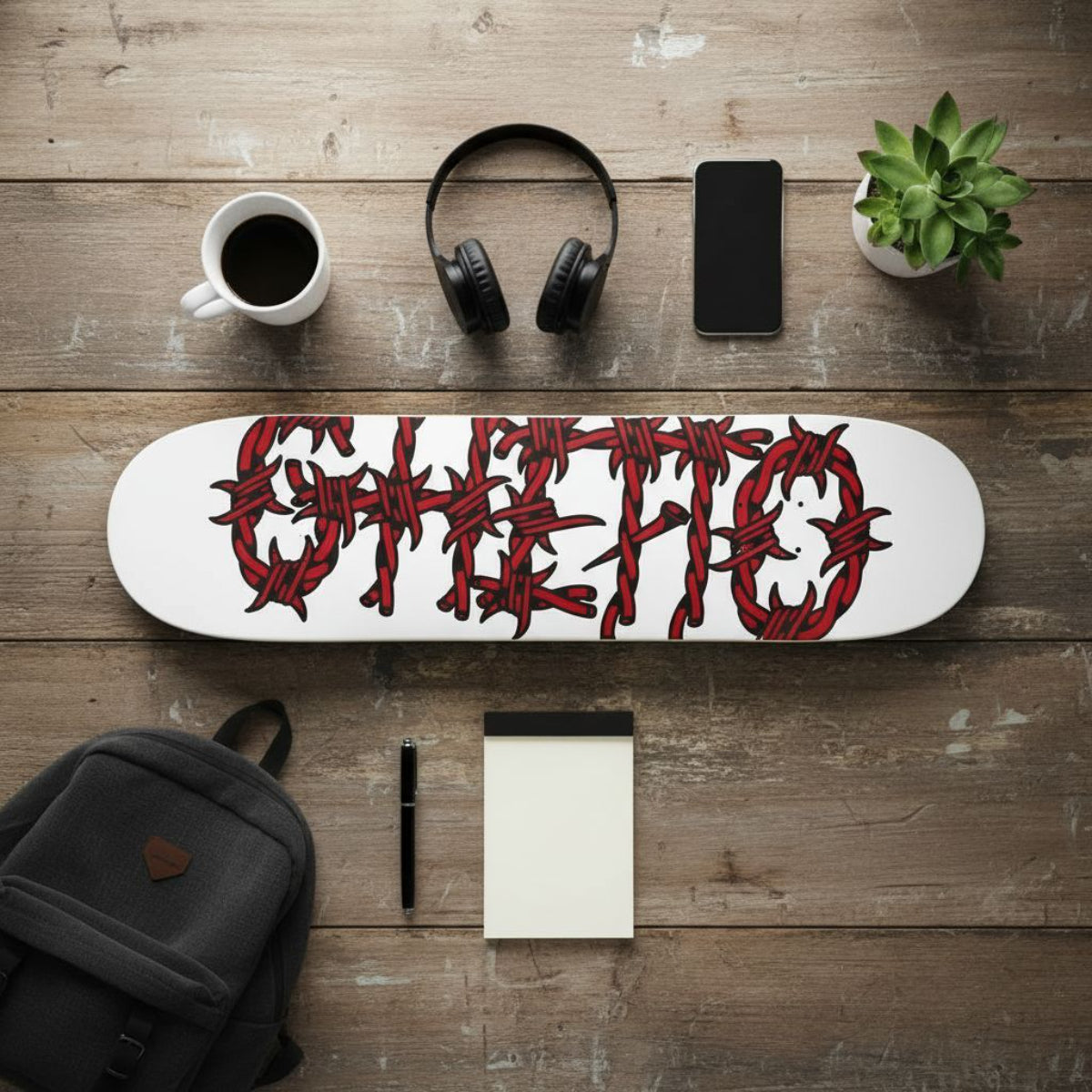 Tavola Skateboard Deck Ghettoblaster Pregripped Barded Wire Red 8.25"