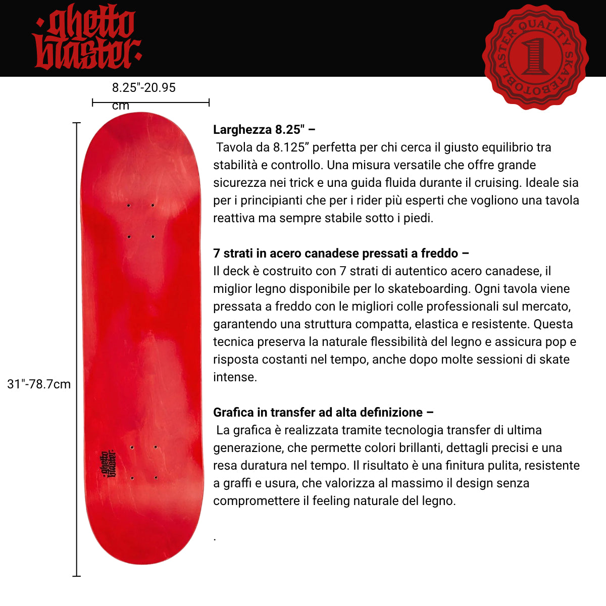 Tavola Skateboard Deck Ghettoblaster Pregripped Small Logo Red 8.25"