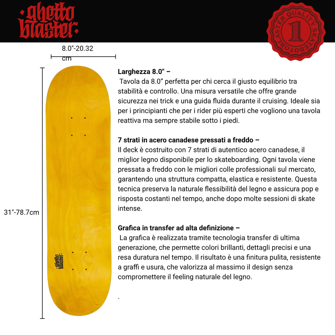 Tavola Skateboard Deck Ghettoblaster Pregripped Small Logo Yel 8.0"
